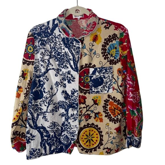 Benjimu Womens Pajama Set Size Small Multicolor Mixed Print Floral Pure Cotton - Picture 3 of 10